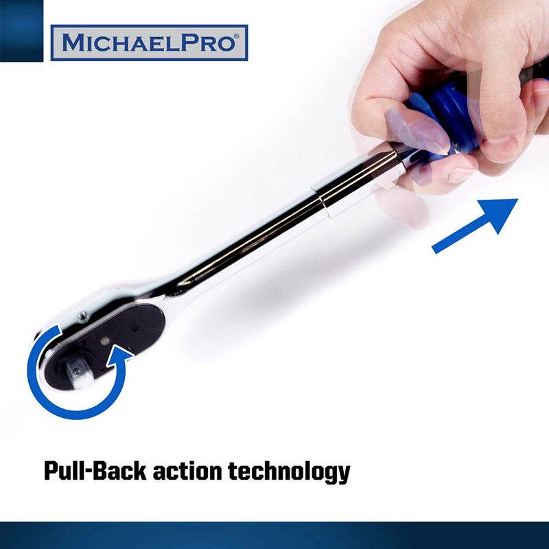 MichaelPro MICHAEL PRO MichaelPro MP001004 3/8 Inch Drive Ratchet Wrench Handle - Socket Change with 48 Tooth Durable Reversible Design - Pull Back Dual Action for Fast Removal or Fastener- 350 mm - Image 2